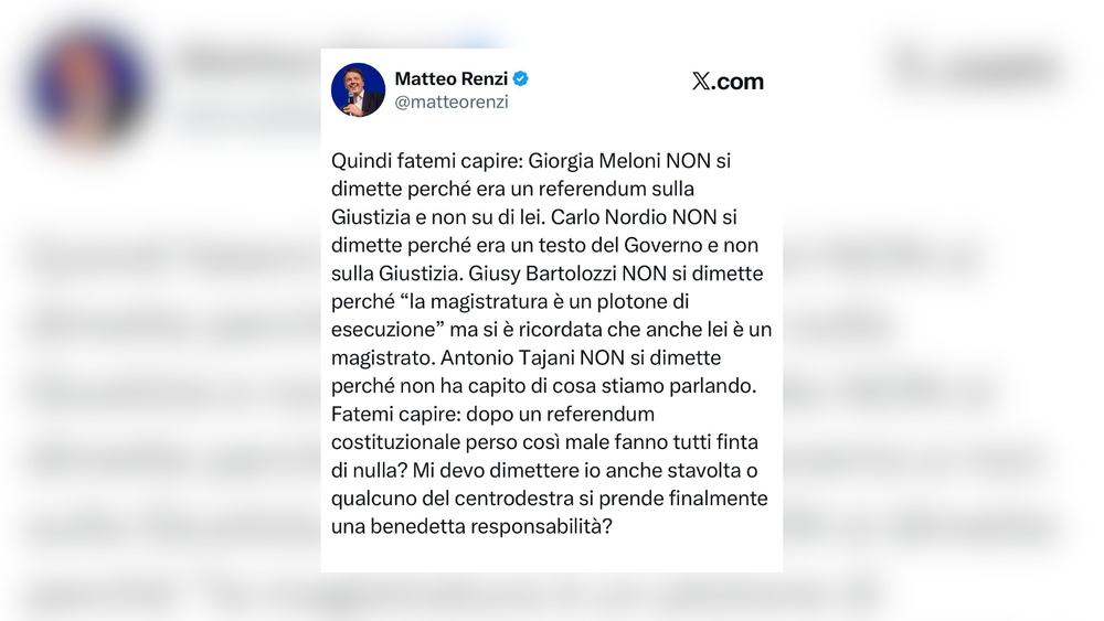 Referendum Giustizia, Renzi contro Governo: "Sconfitta sonora, nessuno del centrodestra si assume la responsabilità"