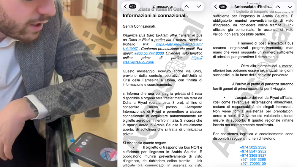 Italiani bloccati a Doha, bus privati verso Riyad: rientro a spese proprie
