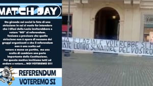 Lazio chiarisce sullo striscione davanti a FI: "Non è nostro. Noi voteremo Sì"