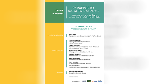 Welfare aziendale, il Censis presenta il 9° Rapporto a Roma