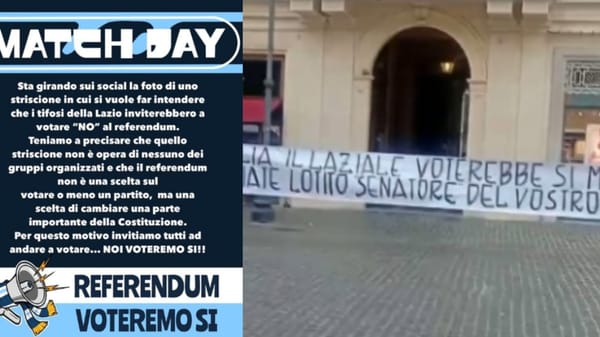 Lazio chiarisce sullo striscione davanti a FI: "Non è nostro. Noi voteremo Sì"
